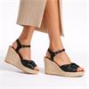 Wonders Anakena Espadrille Wedge - Black Leather